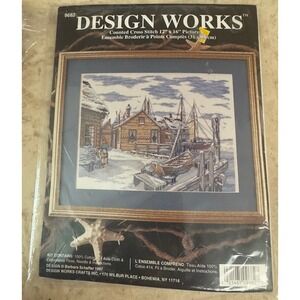 Design Works Cross Stitch Kit #9682 Harbour Seaside Dock Sailboats Needlecraft‎